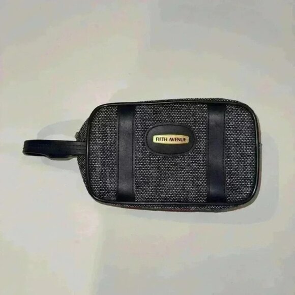 Vintage Fifth Avenue Blue Tweed Small Toiletry Makeup Cosmetic Bag Travel - Picture 1 of 8